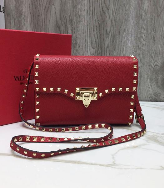 Valentino Red Original Real Leather Messenger Bag Golden Rivet