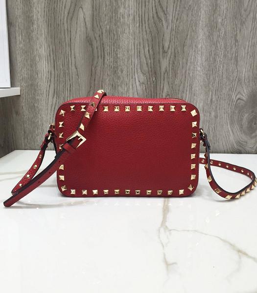 Valentino Red Original Real Leather 20cm Camera Bag Golden Rivets