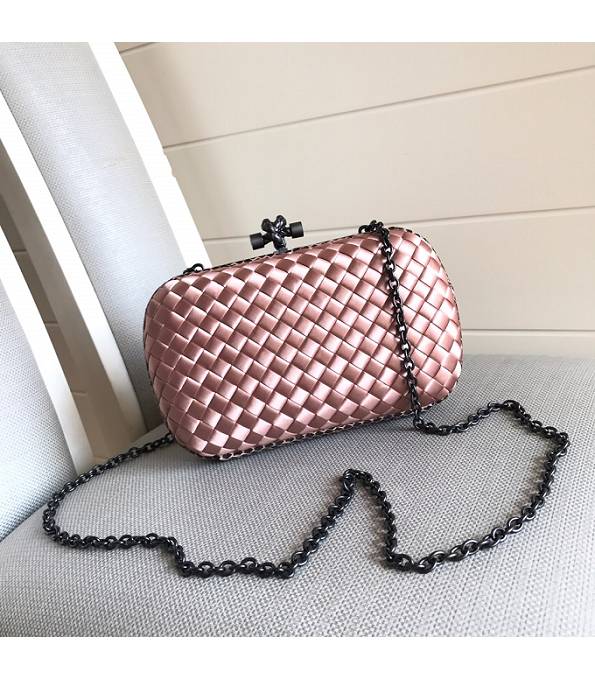 Bottega Veneta Knot Champagne Golden Original Weave Leather Clutch With Chain