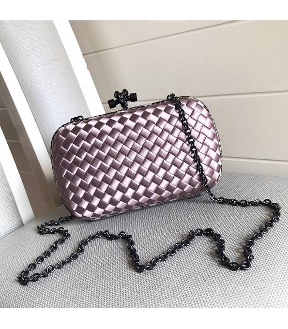 Bottega Veneta Knot Light Pink Original Weave Leather Clutch With Chain