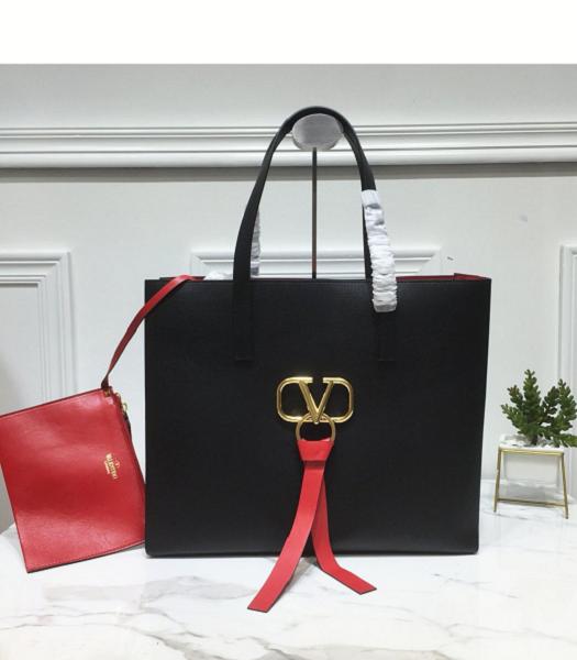 Valentino Garavani E/W Vring Black Original Real Leather Tote Bag