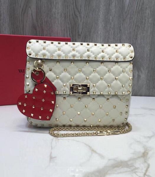 Valentino Garavani Rockstud Spike White Imported Lambskin 24cm Top Handle Chain Bag