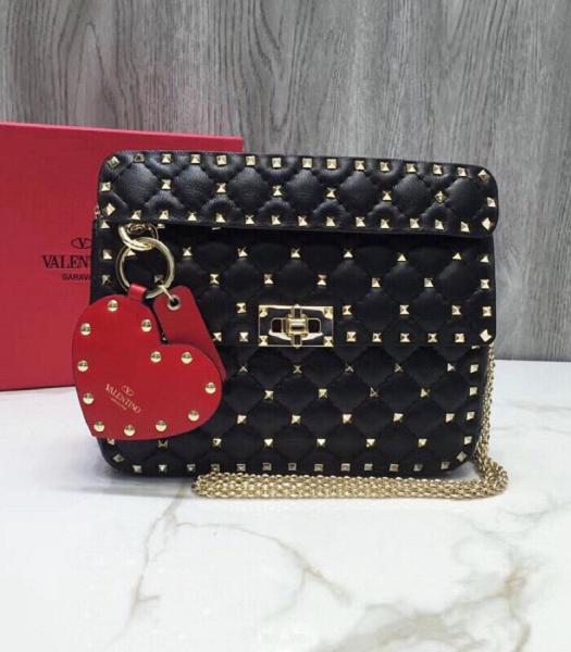 Valentino Garavani Rockstud Spike Black Imported Lambskin 24cm Top Handle Chain Bag