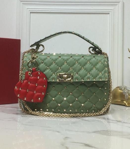 Valentino Garavani Rockstud Spike Light Green Imported Lambskin 24cm Top Handle Chain Bag