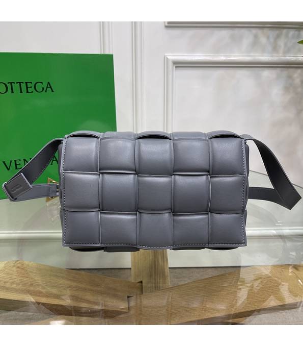 Bottega Veneta Cassette Grey Original Lambskin Leather Golden Metal Pillow Bag