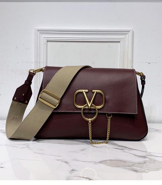 Valentino Garavani Vring Wine Red Original Litchi Veins Leather Shoulder Bag