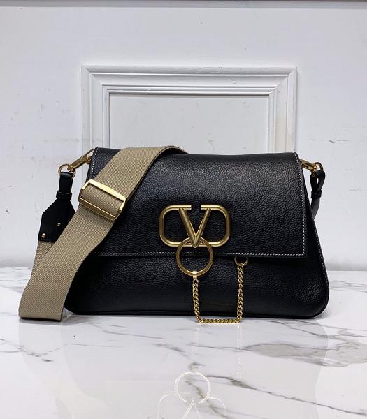 Valentino Garavani Vring Black Original Litchi Veins Leather Shoulder Bag