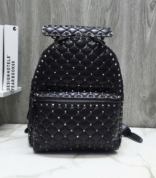 Valentino Garavani RockStuds Black Original Oil Wax Lambskin Spike Backpack Black Rivets