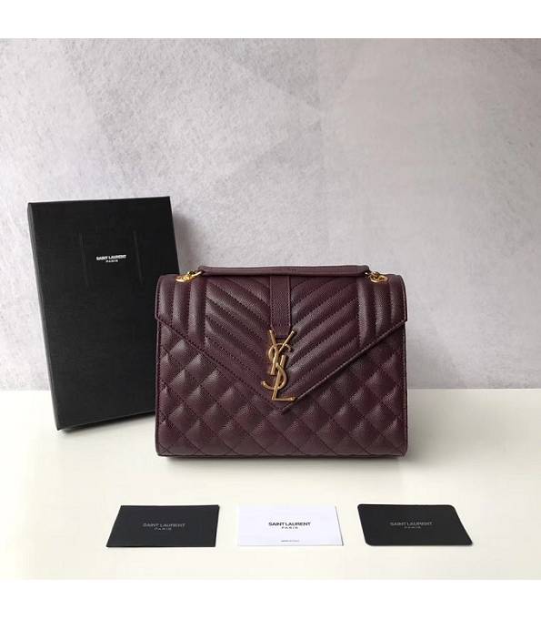 YSL Jujube Red Original Chevron Caviar Veins Calfskin Leather Golden Metal 24cm Envelope Bag