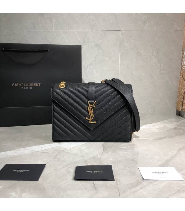 YSL Black Original Chevron Caviar Veins Calfskin Leather Golden Metal 24cm Envelope Bag