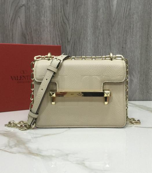 Valentino Garavani Uptown White Original Litchi Veins Calfskin Shoulder Bag