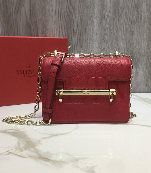 Valentino Garavani Uptown Red Original Litchi Veins Calfskin Shoulder Bag