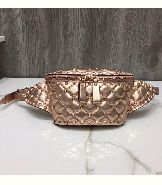 Valentino Garavani Free Rockstud Spike Pink Golden Original Lambskin Small Belt Bag Golden Rivets