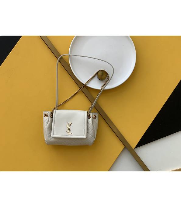 YSL White Original Lambskin Leather Golden Metal Monogram Mini Nolita Bag