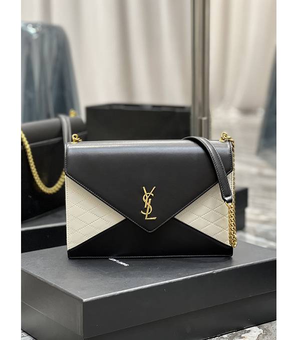 YSL Gaby Black/White Original Vintage Lambskin Leather Golden Chain Bag