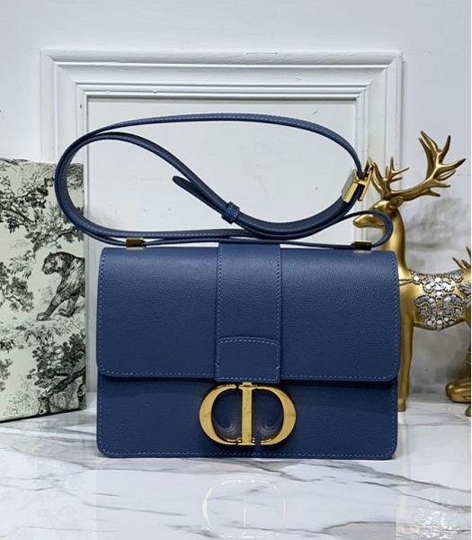 Christian Dior 30 Montaigne Original Palm Veins Calfskin Leather Flap Bag Blue