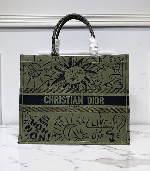 Christian Dior Sun Original Canvas 41cm Book Tote Bag Army Green