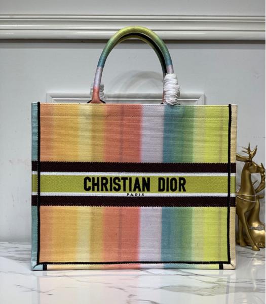 Christian Dior Rainbow Original Canvas 41cm Book Tote Bag Yellow