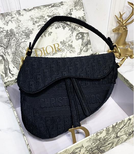 Christian Dior Camouflage Embroidery Canvas 25cm Saddle Bag Black