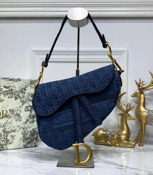 Christian Dior Camouflage Embroidery Canvas 25cm Saddle Bag Blue