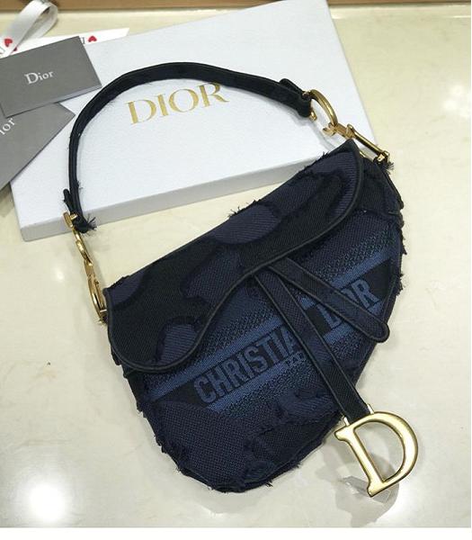 Christian Dior Camouflage Embroidery Canvas 25cm Saddle Bag Blue