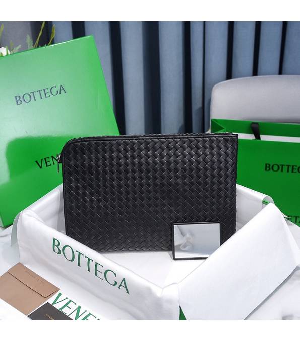 Bottega Veneta Black Original Weave Lambskin Leather Large Pouch