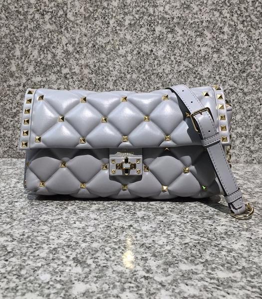 Valentino Garavani Candystud Grey Original Lambskin Leather Shoulder Bag Golden Rivets