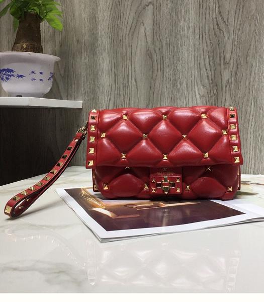 Valentino Garavani Candystud Red Original Lambskin Leather Clutch Golden Rivets