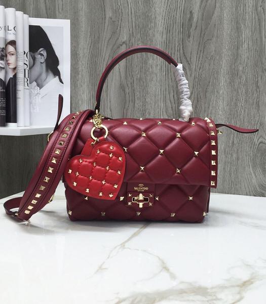 Valentino Wine Red Original Lambskin Leather Tote Bag Golden Rivets