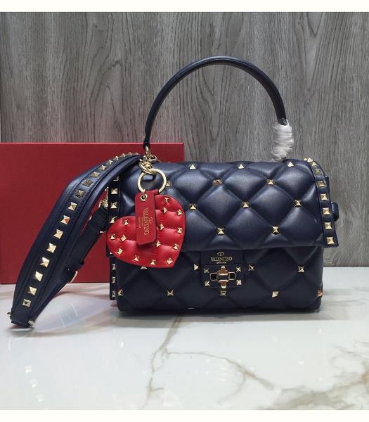 Valentino Dark Blue Original Lambskin Leather Tote Bag Golden Rivets