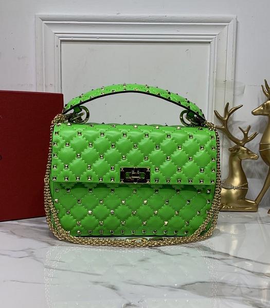 Valentino Vltn Garavani Rockstud Spike Green Imported Lambskin 24cm Top Handle Chain Bag