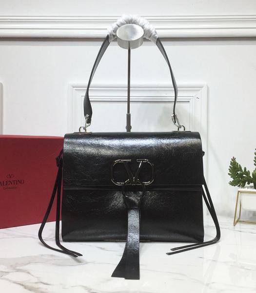 Valentino Garavani Vring Black Original Oil Wax Calfskin Shoulder Bag Black Metal