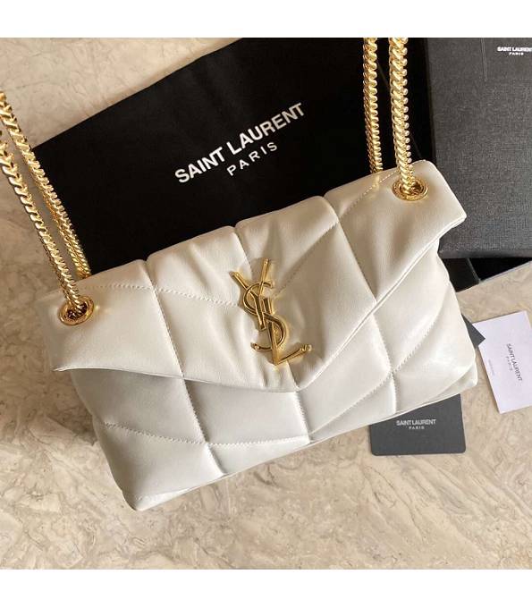 YSL Loulou Puffer White Original Lambskin Leather Golden Chain 29cm Shoulder Bag