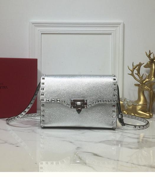 Valentino Silver Original Real Leather Messenger Bag Silver Rivet