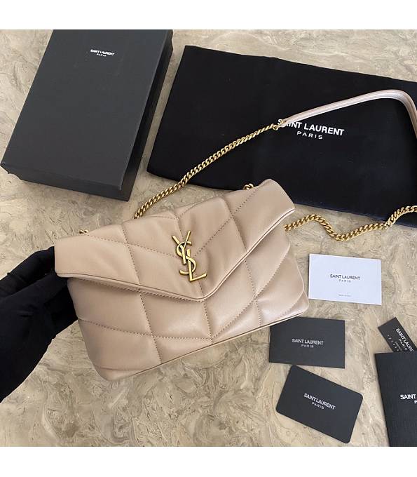 YSL Loulou Puffer Apricot Original Lambskin Leather Golden Chain 23cm Shoulder Bag