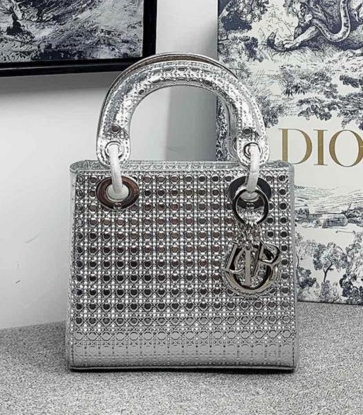 Christian Dior Original Lambskin Silver Metal 17cm Tote Bag Silver