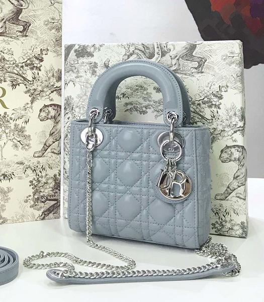 Christian Dior Original Lambskin Silver Metal 17cm Tote Bag Light Blue