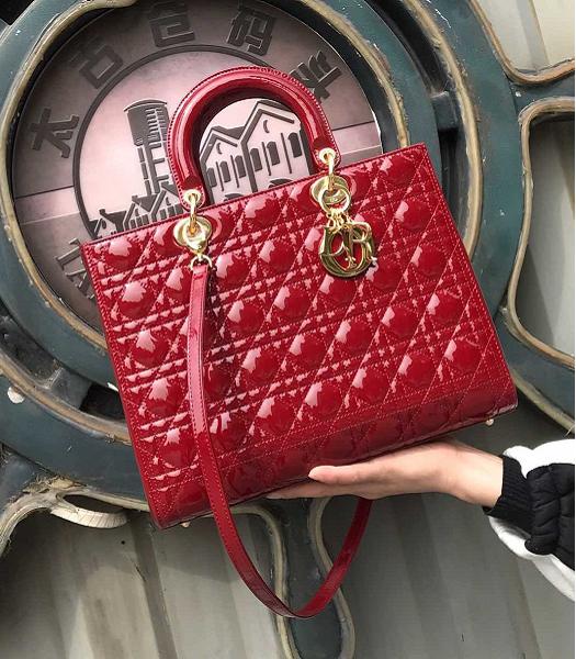 Christian Dior Ultra Matte Original Patent Leather Golden Metal 32cm Tote Bag Red