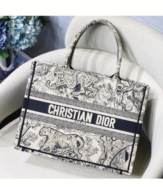 Christian Dior Tiger Embroidered Canvas 36cm Book Tote Bag Black