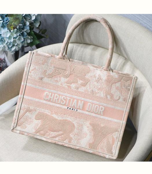 Christian Dior Tiger Embroidered Canvas 36cm Book Tote Bag Pink