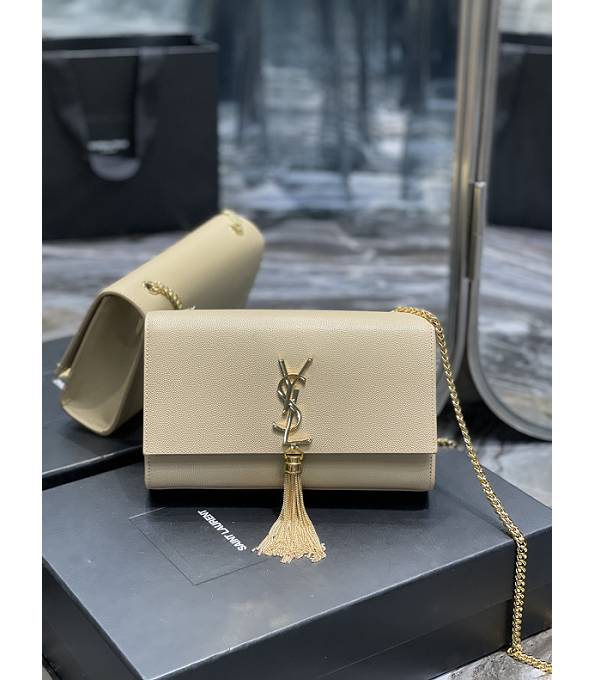 YSL Kate Apricot Original Caviar Veins Leather Tassel Golden Chain 24cm Flap Bag