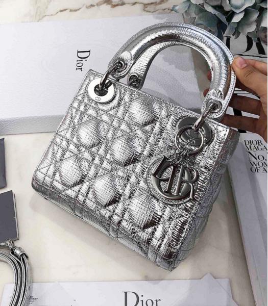 Christian Dior Original Lambskin Silver Metal 17cm Tote Bag Silver