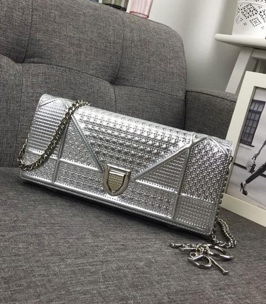 Christian Dior Diorama Original Debossed Patent Silver Metal 24cm Chain Bag Silver