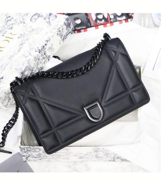 Christian Dior Diorama Original Plain Veins Leather Black Metal 25cm Shoulder Bag Black