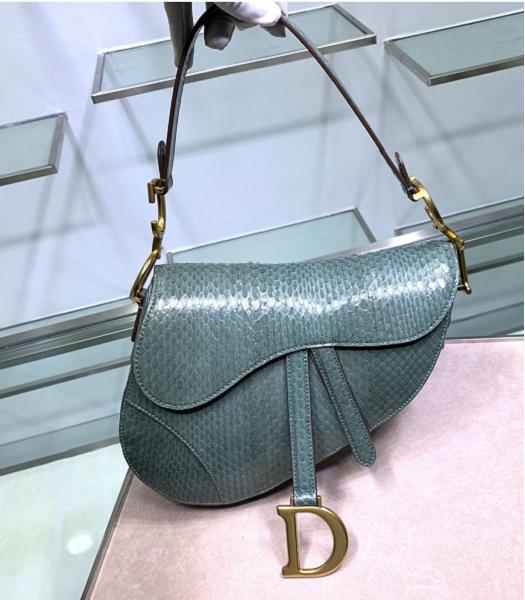 Christian Dior Oblique Original Snake Leather 25cm Saddle Tote Bag Green