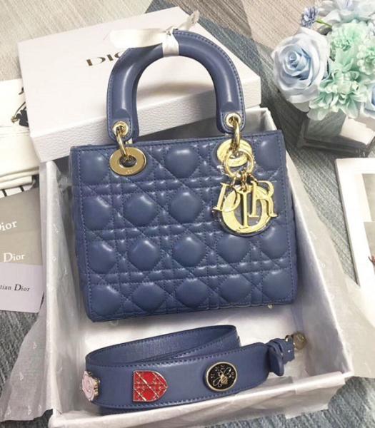 Christian Dior My ABCDior Original Lambskin Leather Golden Metal 20cm Tote Bag Blue