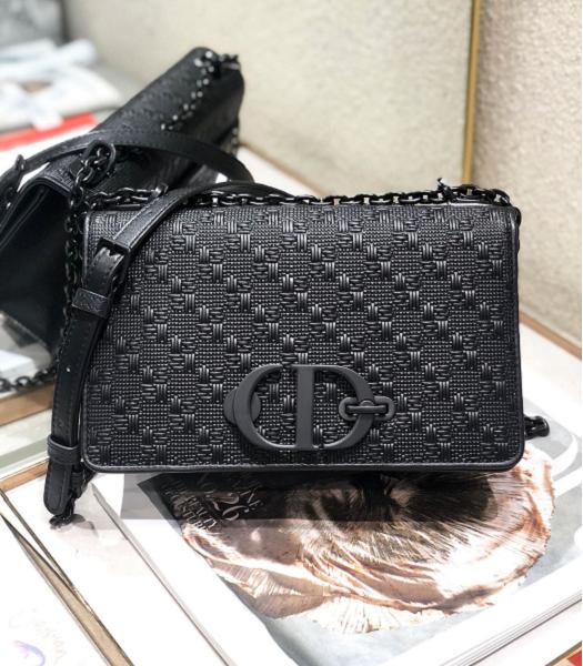 Christian Dior 30 Montaigne Weave Original Calfskin Box Bag Black