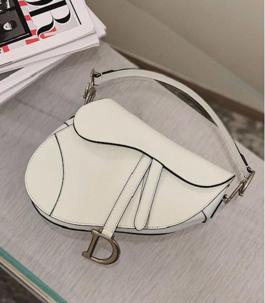 Christian Dior Oblique Original Calfskin 25cm Saddle Tote Bag White