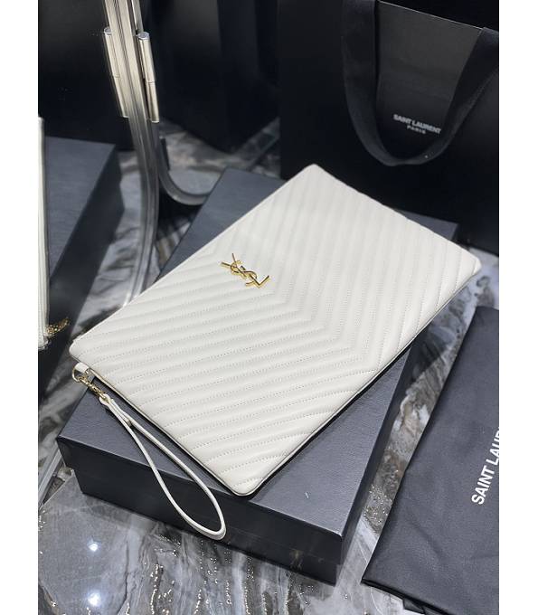 YSL Monogram Matelasse White Original Calfskin Leather Golden Metal Document Holder