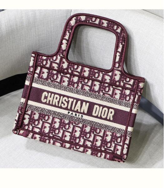 Christian Dior Oblique Embroidered Canvas 23cm Book Tote Bag Jujube